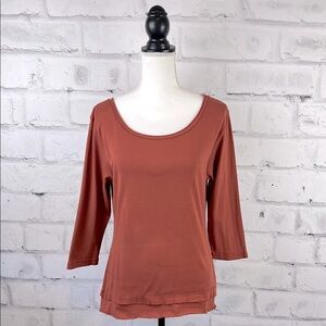 Glima 100% Cotton 3/4 Sleeve Scoop Neck Top Shirt Terra Cotta/Rust